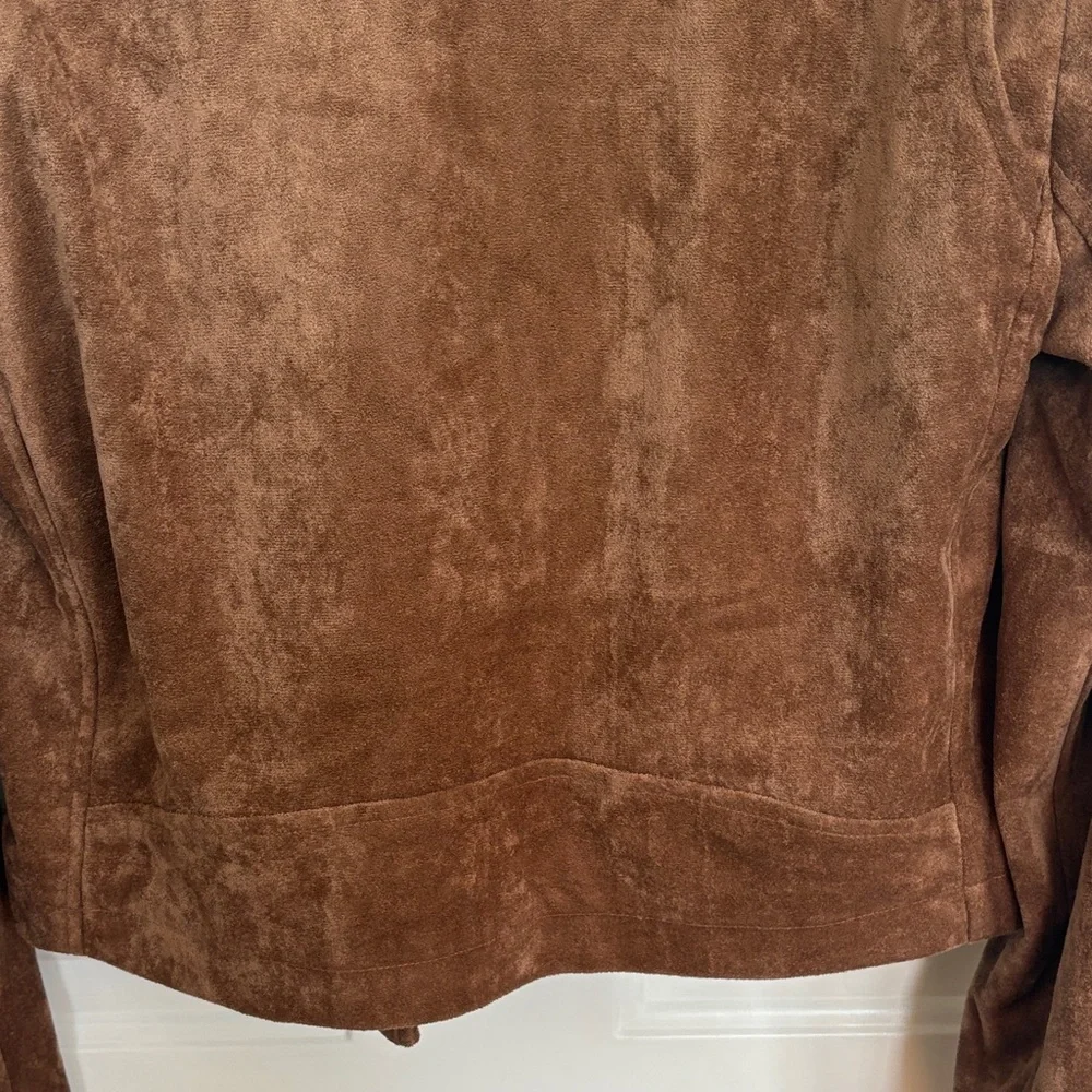 Olivaceous Brown Faux Suede Moto Jacket Size Large | Soft Zip-Up Biker Style - Picture 9 of 14